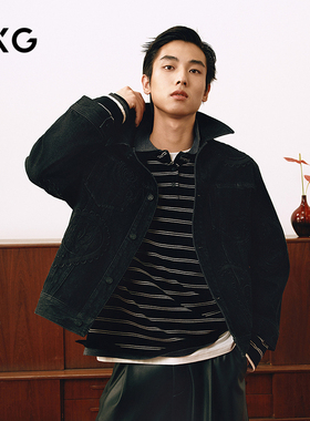 GXG男装 黑灰色满身绣花做旧牛仔夹克外套25年春新品G25XE81010