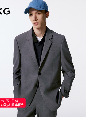 GXG男装 灰色羊毛混纺商务西装男正装 24年秋G24X133009