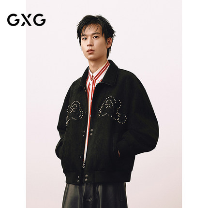 GXG男装 仿麂皮经典时尚贴布绣翻领宽松夹克25春新品G25X211028