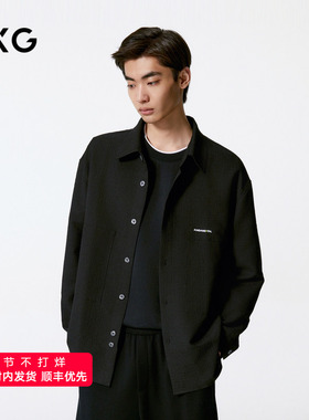 GXG男装 黑色肌理感撞色绣花长袖衬衫外套24年秋季品G24X033021