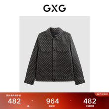 GXG男装 老花满印真皮夹克男潮流时尚夹克外套皮衣夹克 春秋热卖