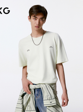 GXG男装 淡黄色字母绣花简约圆领短袖T恤男 24秋季新品G24X443116