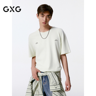 新品 GXG男装 24秋季 T恤男 G24X443116 淡黄色字母绣花简约圆领短袖