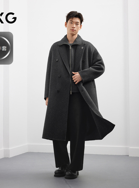 【两件套】GXG男装高级感长款羊毛大衣外套25年冬新款 G25D264001