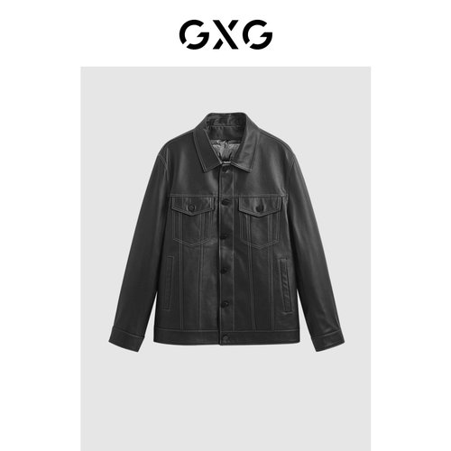 GXG男装可拆卸鹅绒内胆牛皮革夹克2023冬季品#G24D124001