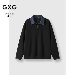 25年秋季新品GXG男装 假两件拼接领口休闲百搭学院风翻领卫衣
