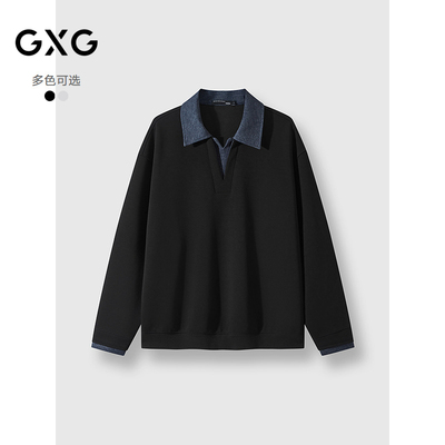 25年秋季新品GXG男装 假两件拼接领口休闲百搭学院风翻领卫衣