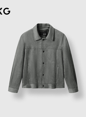 GXG男装 灰色仿麂皮毛户外口袋设计保暖夹克外套 2024冬季品
