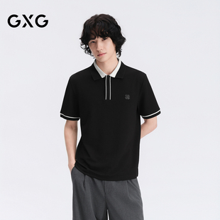 GXG男装 微廓定制撞色横机罗纹印花休闲POLO衫短袖t 2026夏季新品