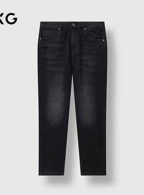 GXG男装 黑色水洗牛仔裤宽松锥形休闲长裤通勤裤 2025年春季新品