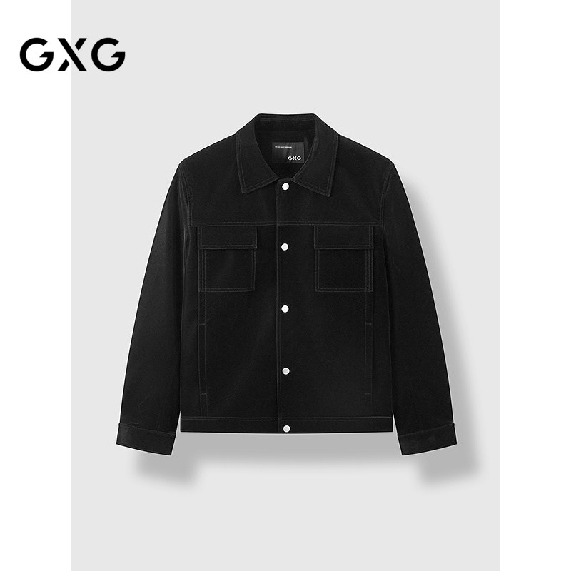 GXG男装 高品质真丝绒皮轻奢上衣通勤翻领夹克外套 2024冬季新品