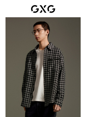 GXG男装  黑白千鸟格小香风雪尼尔长袖衬衫GEX10315153