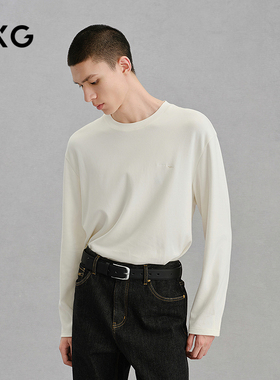 GXG男装 白色简约宽松通勤长袖T恤 24冬品G24X344011