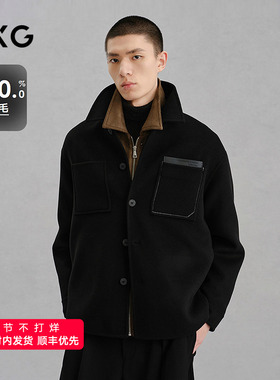 GXG男装 黑色全羊毛通勤短大衣外套24冬季品G24X064024