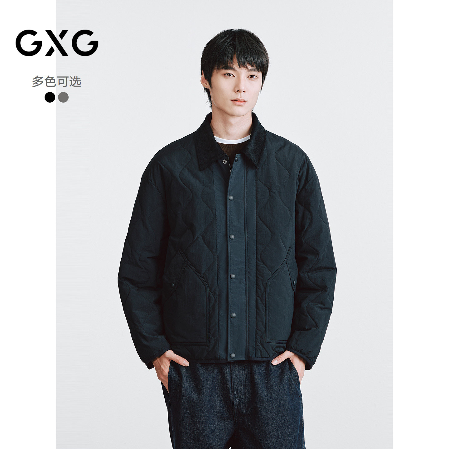 GXG 双色灯芯绒撞色门襟外套葫芦绗线短款棉服 2025冬季新品