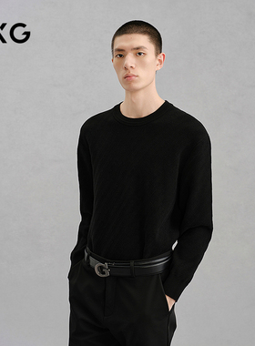 GXG男装 黑色圆领基础线衫通勤男毛衣 24年冬G24X204043