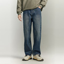 【A】GXG奥莱男装经典蓝色水洗休闲宽松舒适基础直筒牛仔裤男长裤