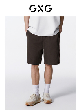 GXG男装 深棕色口袋短裤罗马布休闲裤 24年夏G24X222007