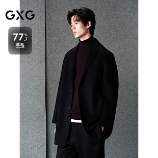 24冬品G24X264011 大衣 GXG男装 黑色精致绣花通勤长款