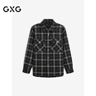 外套男生24年秋季 衬衫 品G24X033043 黑格小香风宽松长袖 GXG男装