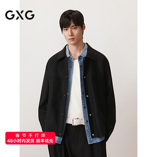 GXG男装 定织雾面感PU皮夹克四合扣设计休闲外套男 2025秋季新品