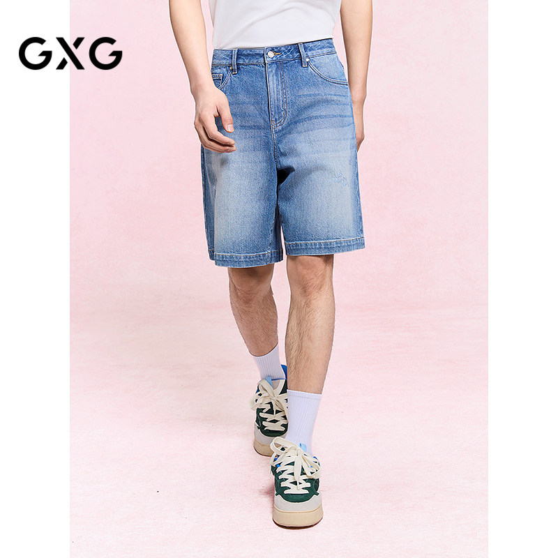 GXG男装 夏季直筒版型通勤简约休闲裤男五分裤牛仔短裤