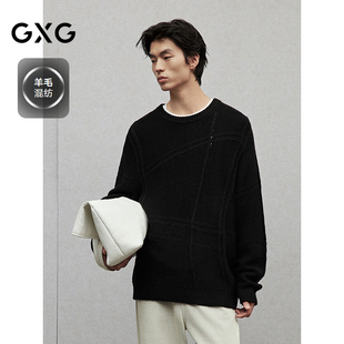 新品 GXG男装 2024冬季 通勤内搭针织衫 立体提花毛衣分割设计线衫