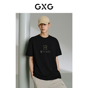 商场同款 T恤 GXG男装 黑色潮流图案短袖 G24X442035 24年夏季 新品