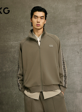 GXG男装 商场同款卫衣拉链开衫侧边织带长袖上衣 25春G25X311002