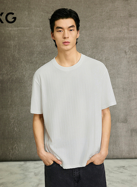 GXG男装 商场同款T恤肌理提花圆领短袖针织 25年春G25X441026