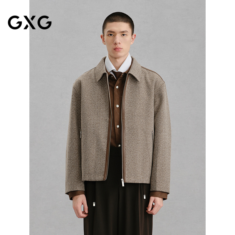 GXG男裝 商場(chǎng)同款 pu皮拼接休閑夾克外套男24年冬新品G24X214063