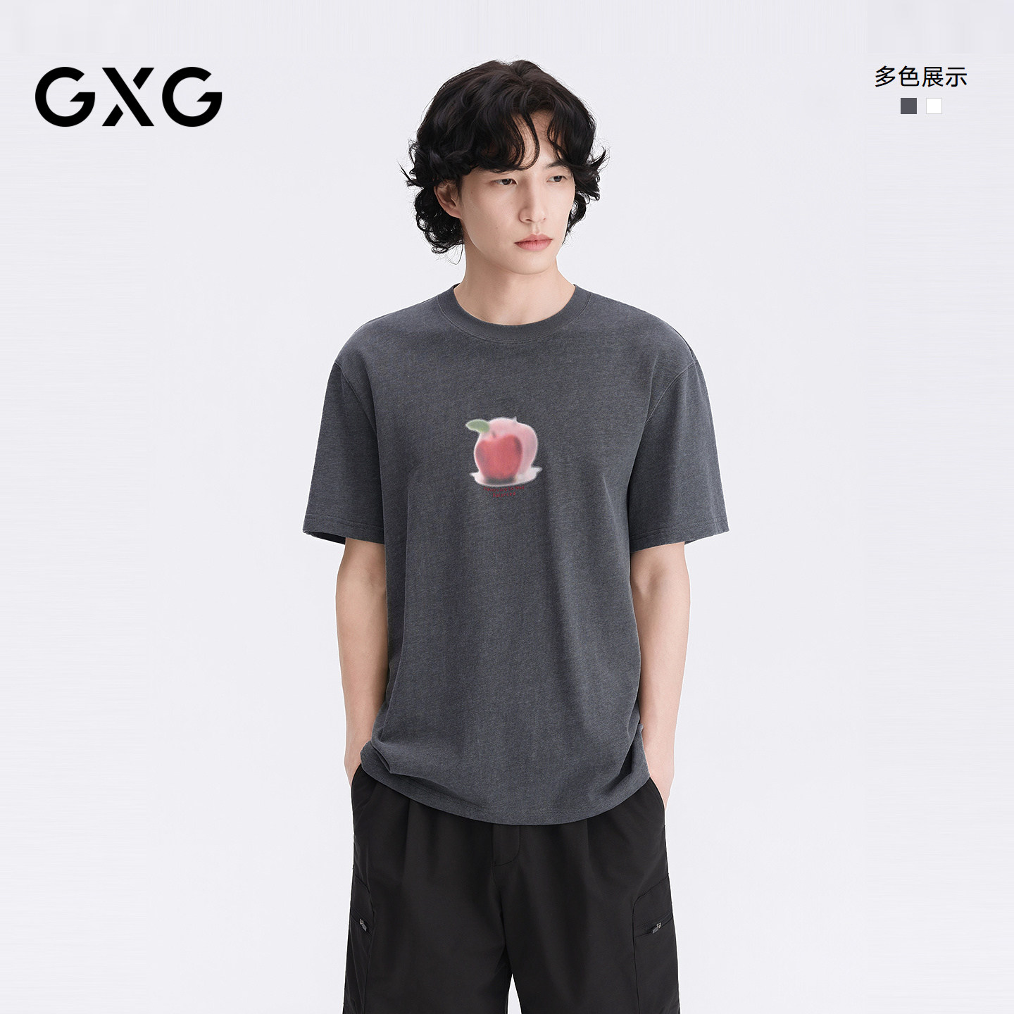 GXG男装 微廓短袖T恤多色苹果印花圆领T恤短袖针织 2026夏季新品图片