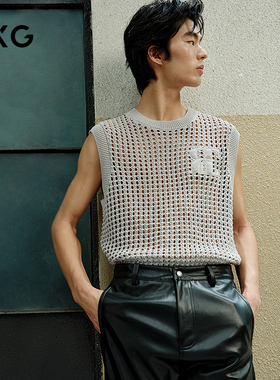 GXG男装 灰色圆领时尚图案内搭背心25年春新品G25X161001