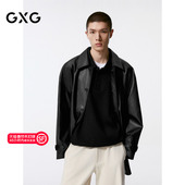 24年秋季 GXG男装 黑色pu皮口袋设计风衣外套男士 品G24X083001