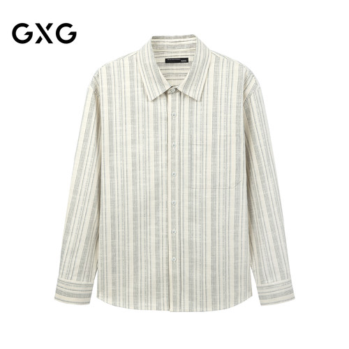 GXG男装 微廓竖条纹宽松日常通勤百搭男士翻领衬衫26秋冬新品