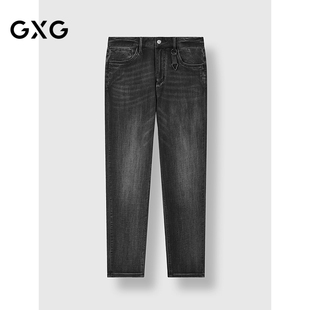 GXG男装 男士 新品 修身 25年春季 宽松休闲裤 牛仔裤 水洗黑色经典 长