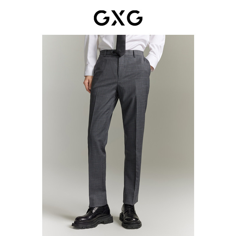 GXG男装 冬季休闲简约通勤商务西裤交错隐格提花小脚休闲西裤男