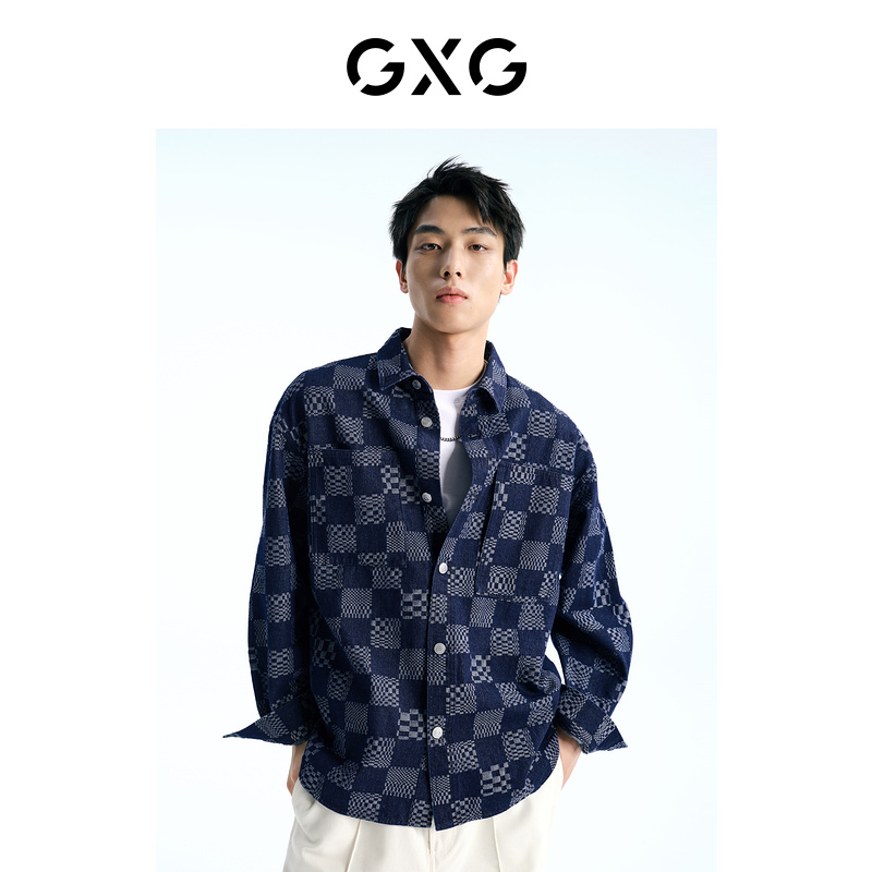 男装格纹长袖男士衬衫GXG