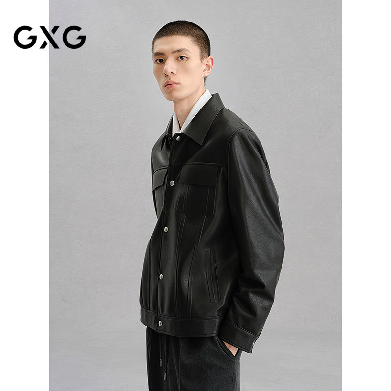 GXG男装 商场同款工装真皮皮衣夹克男外套24冬季新品G24X124007