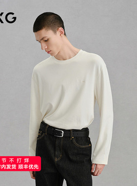 GXG男装 白色简约宽松通勤长袖T恤 24冬品G24X344011