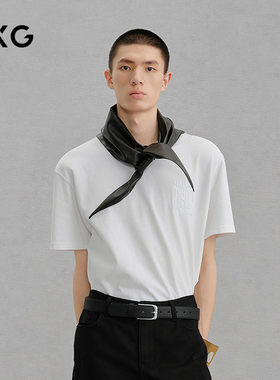 GXG男装 白色宽松通勤圆领短袖T恤 24冬季品G24X444145