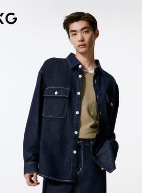 GXG男装 深蓝色简约时尚牛仔衬衫外套男士 24秋季品G24XE93002