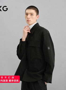 GXG男装 黑色肌理感通勤长袖衬衫24年冬季品G24X034068