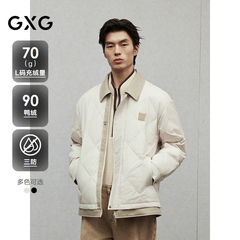GXG男装 pu皮拼接假两件衬衫式羽绒服男轻薄保暖外套 24冬季新品