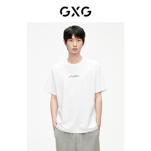 新品 GXG男装 2024夏季 T恤 G24D442607 双色字母潮流宽松短袖