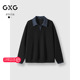 GXG男装 25年秋季 新品 假两件拼接领口休闲百搭学院风翻领卫衣