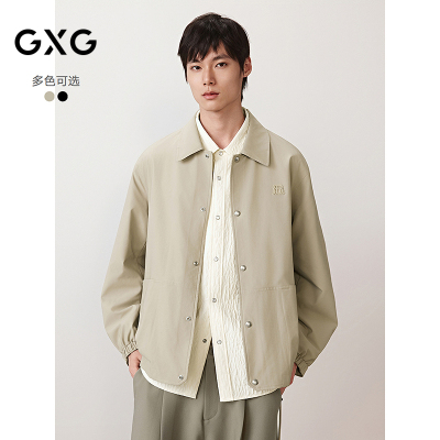 GXG男装 通勤行政教练夹克绣花压褶设计外套上衣男 2025秋季新品