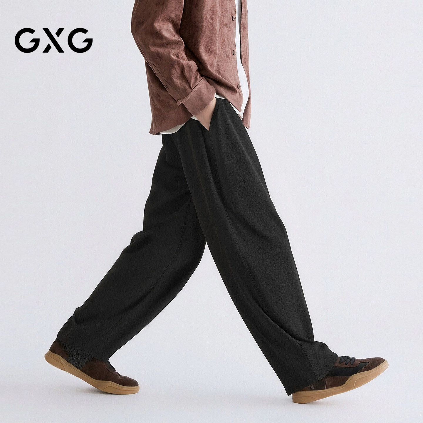 GXG男装 直筒黑色微肌理长裤弯刀休闲裤简约男裤子 26年春季新品