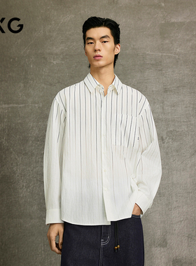 GXG男装 渐变条纹时尚宽松翻领长袖衬衫 25年春季新品G25X031026
