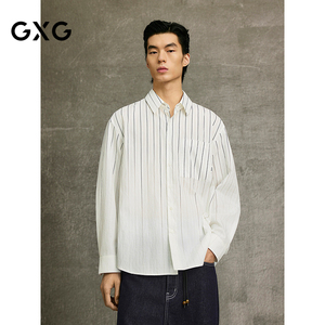 GXG男装 渐变条纹时尚宽松翻领长袖衬衫 25年春季新品G25X031026